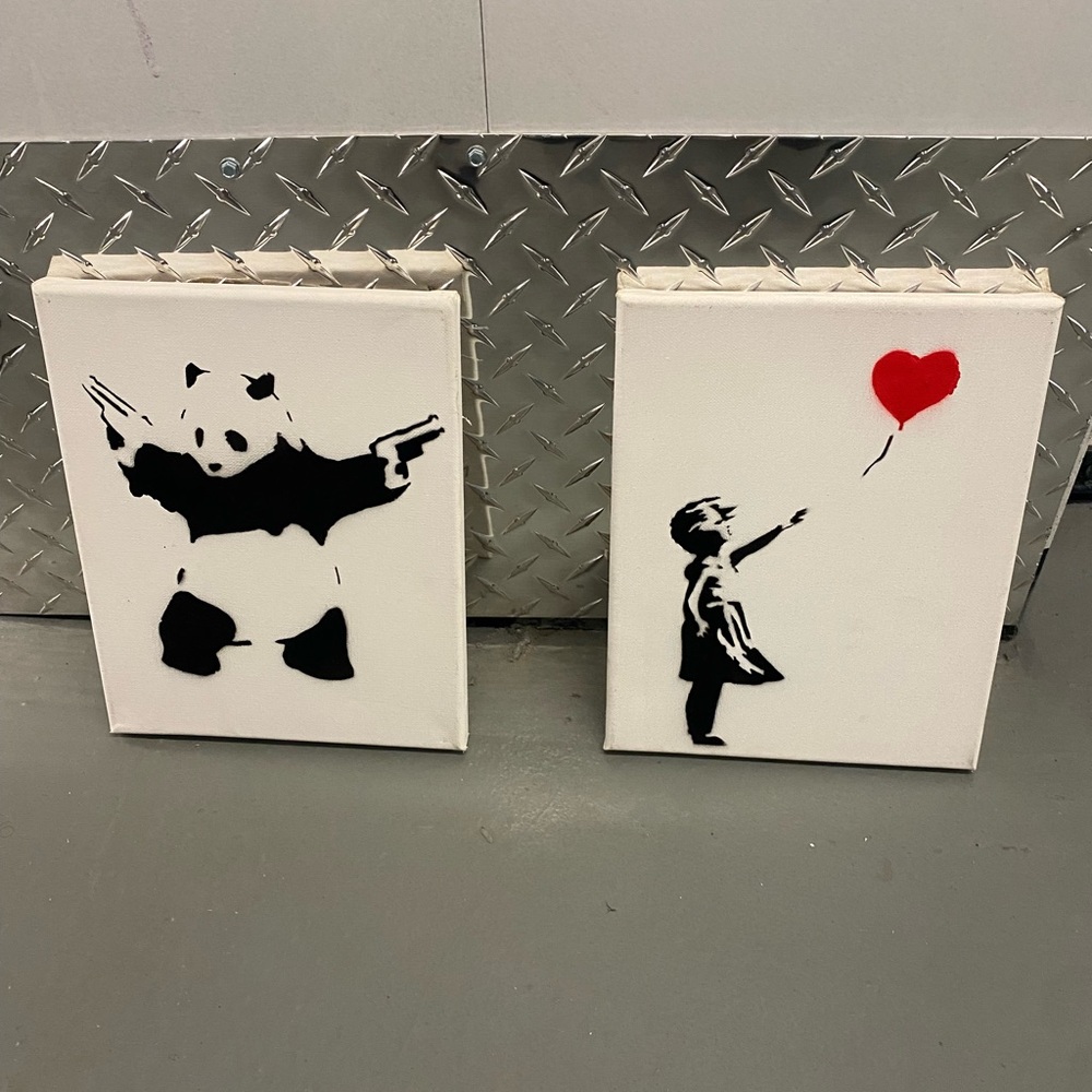 Banksy Canvas Wall Decor - Balloon Girl & Panda with Guns